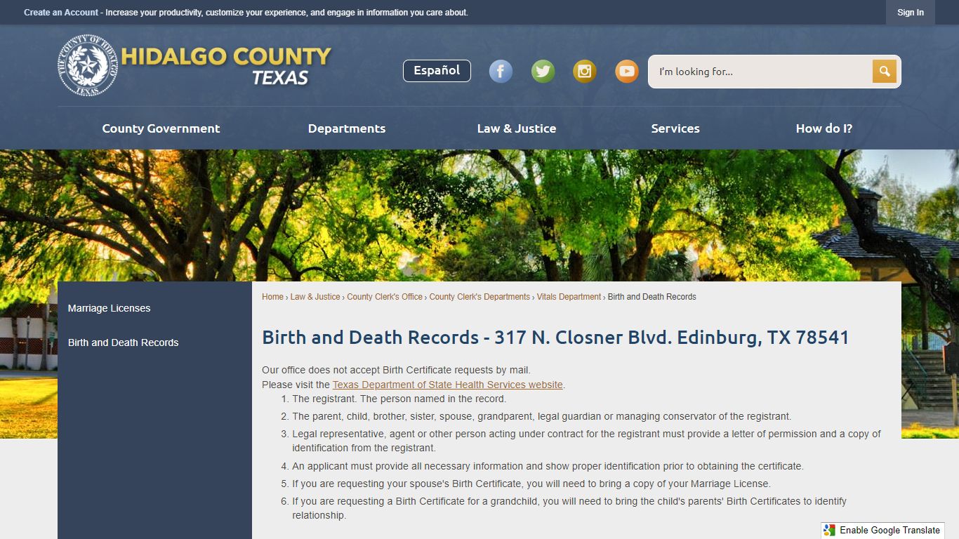 Birth and Death Records - 317 N. Closner Blvd. Edinburg, TX 78541